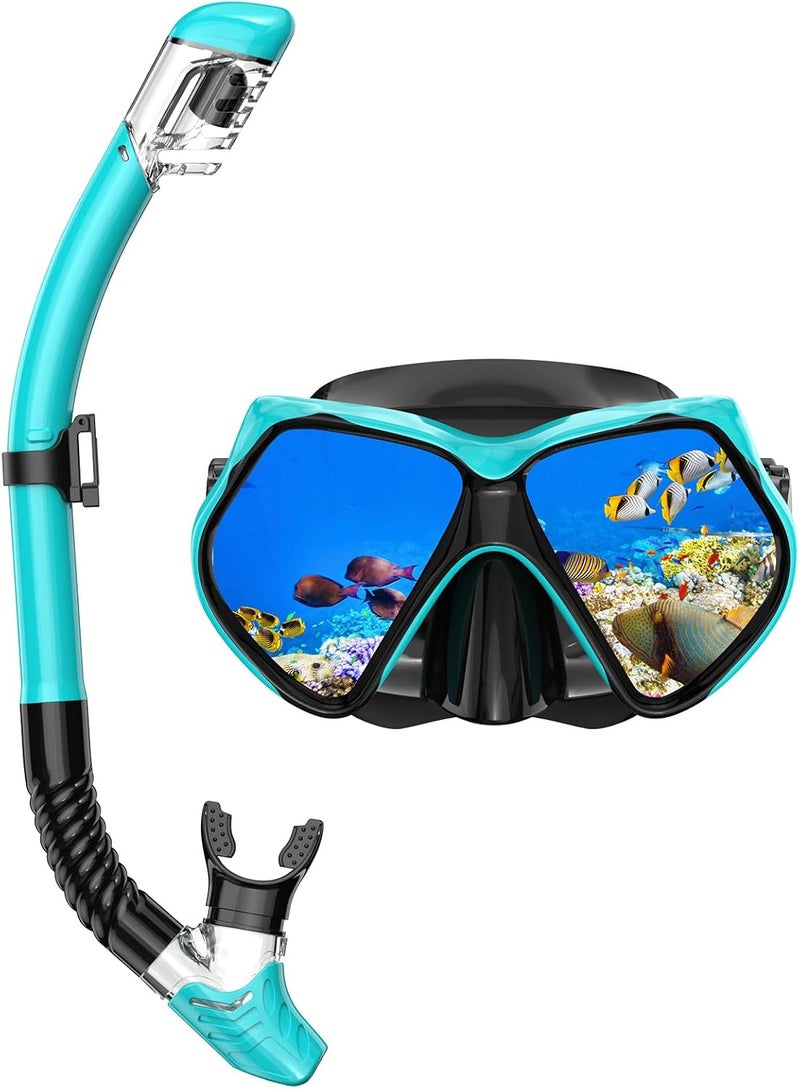 For Shine Snorkeling Gear for Adults, Snorkel Set Scuba Diving mask Dry-Top, Adult Swimming Goggles w/Nose Cover, HD Tempered Glass Panoramic Anti-Leak Anti-Fog, Travel Snorkeling Packages - Image 1